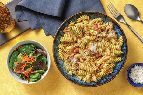 Quick Bacon & Basil Pesto Fusilli