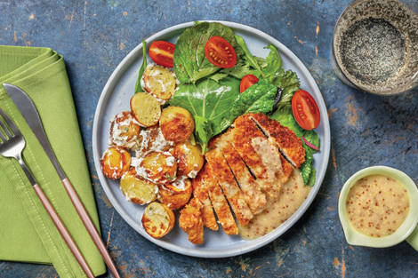 Golden Chicken Schnitzel & Mustard Gravy