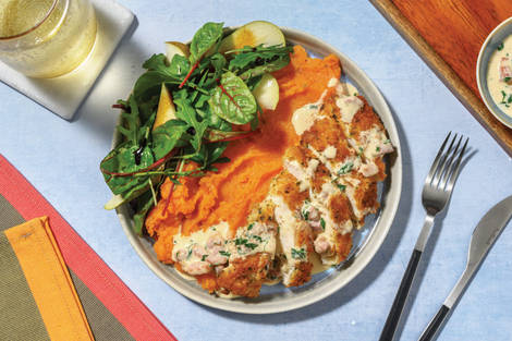 Herby Chicken Schnitzel & Parsley Bacon Sauce