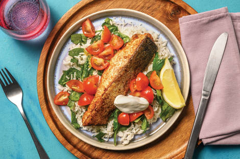 Easy Baja Salmon & Spinach Garlic Rice