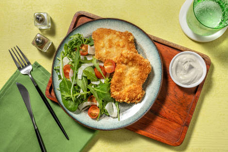 Quick Parmesan Chicken Schnitzel & Garlic Aioli