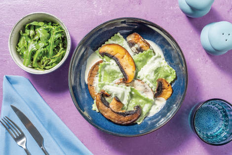 Plant-Based Ravioli & Creamy Mushroom Sauce