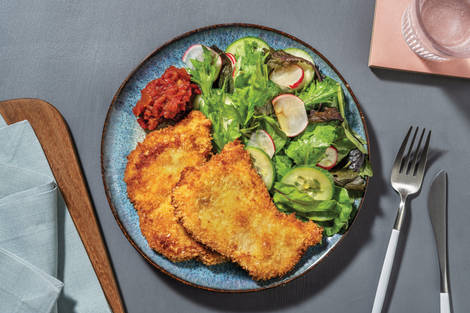 Parmesan Chicken Schnitzels & Capsicum Relish