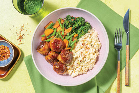 Sweet Chilli Pork Meatballs & Soy Veggies
