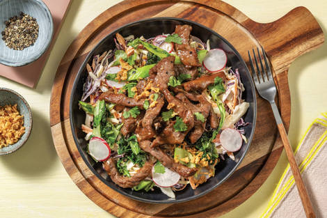 Honey-Soy Double Beef & Garlicky Greens