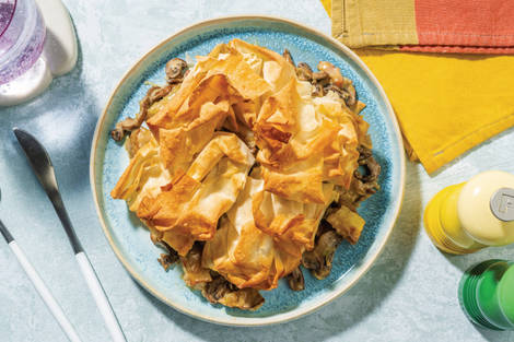 Easy Creamy Bacon & Mushroom Filo Pie