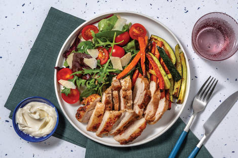 Seared Chicken & Rainbow Veggie Fries