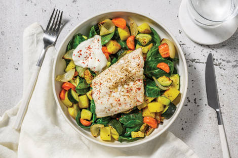 Double Greek-Style Barramundi & Honey Roasted Veggies