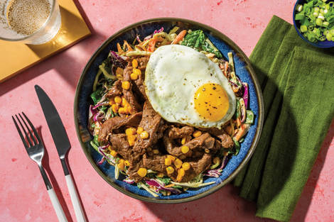 Quick Korean Beef, Corn & Slaw Bowl