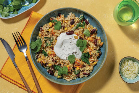 Cheesy Caribbean Bean & Veggie Rice