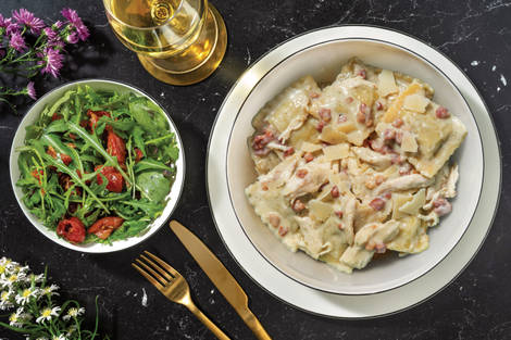 Pesto Chicken & Bacon-Pumpkin Ravioli