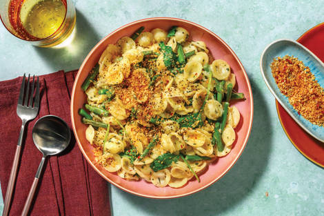Cheesy Bacon Orecchiette & Basil Pesto 