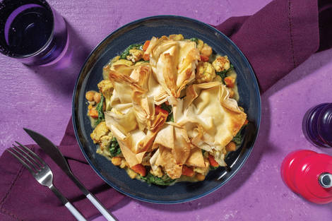Chickpea, Chicken & Cauliflower Korma Filo Pie