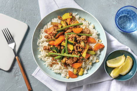 Quick Sweet Chilli Pork & Peanut Rice