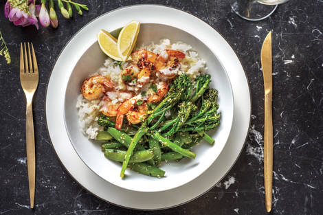 Chilli-Lime Prawns & Sesame Greens
