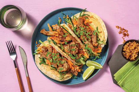 Double Garlic Pork & Pea Pod Tacos