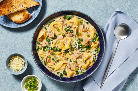 Creamy Chicken Sausage & Tortelloni Soup