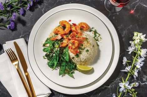 Chilli-Lime Prawns & Sesame Greens