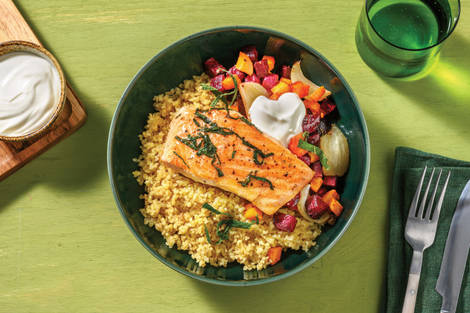 Double Honey-Glazed Salmon & Moroccan Couscous