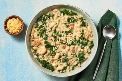 Creamy White Bean, Beef & Kale Soup