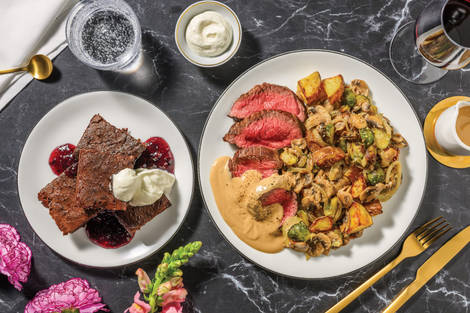 Fillet Steak & Cheesy Mushroom-Potatoes for Dinner