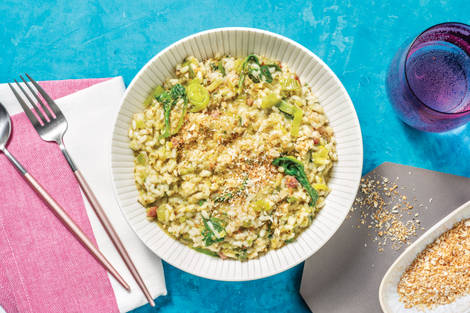 Cheesy Double Bacon & Leek Pesto Risotto