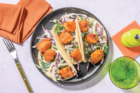 Sichuan Glazed Fried Chicken & Slaw Tacos