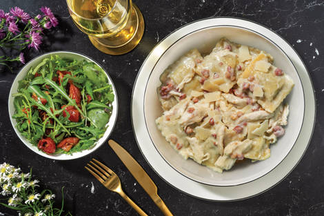 Creamy Pesto Chicken & Bacon Pumpkin Ravioli