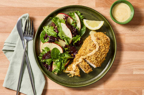 [PROTEIN DOUBLE CHICKEN CUTLETS] Pecan Crusted Chicken with Honey Mustard Sauce and Apple Mixed-Green Salad (D2V)