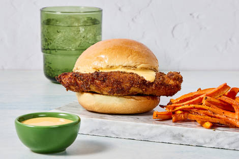 Garlicky Fried Organic Chicken Sandos