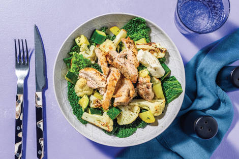 Double Garlic Chicken & Cauliflower-Kale Traybake