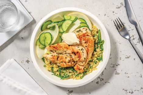 Garlicky Chicken Freekeh Bowl