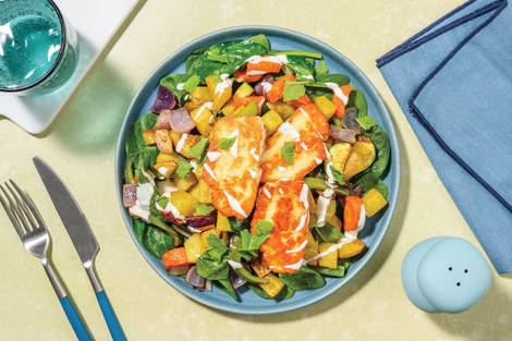 Chermoula Haloumi & Rainbow Veggie Toss