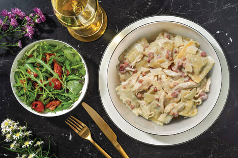 Creamy Pesto Chicken & Bacon Pumpkin Ravioli