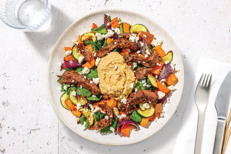 Garlicky Beef & Roast Veggie Toss