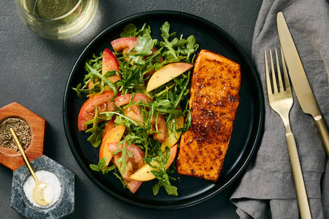 BBQ-Spiced Trout & Arugula-Peach Salad
