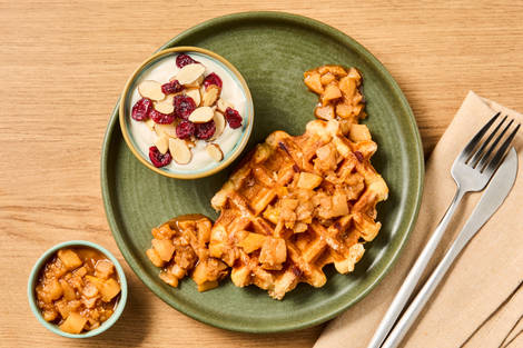 Belgian Waffles with Maple-Pear Compote