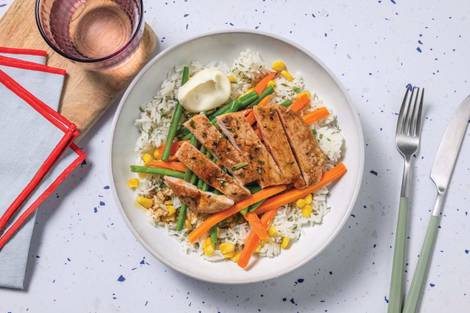 Peri-Peri Pork Steaks, Prawns & Corn Rice