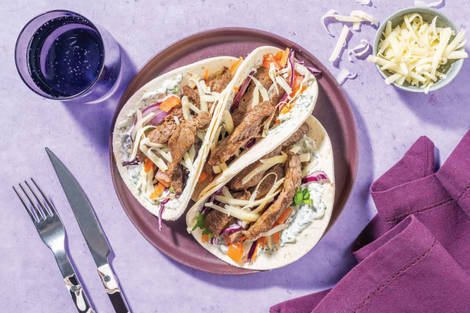 Cheesy Beef & Herby Mayo Tacos