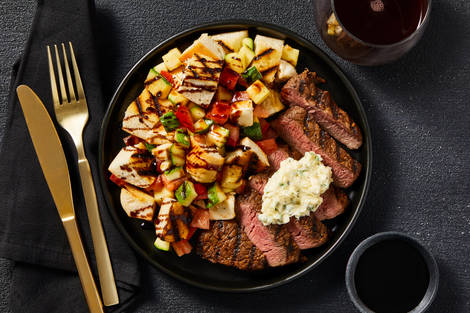 Grilled Bourbon Steak with Chive Butter
