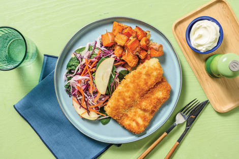 Crumbed Basa & Cheesy Sweet Potato Chunks
