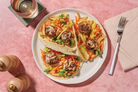 Cheesy Double Lamb Meatball & Apple Salad Tacos