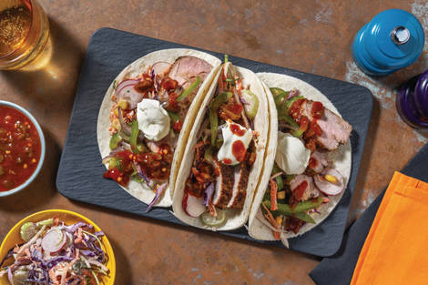 Tex-Mex Pork Tacos & Spicy Volcano Sauce