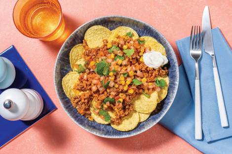 Cheesy American Plant-Based Mince Chilli Nachos