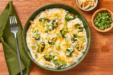 Creamy Cheddar Broccoli Risotto & Salmon