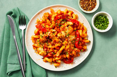 Roasted Pepper & Mozz Cavatappi Bake