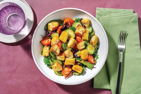 Crumbed Chick’n & Garlic Crouton Salad