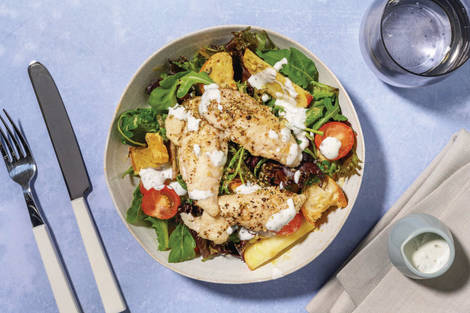 Quick Garlic-Ranch Chicken, Haloumi & Crouton Salad