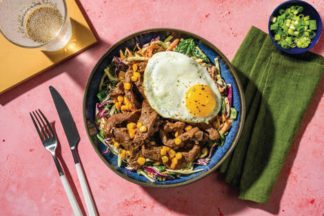 Quick Korean Ginger Beef & Corn Slaw Bowl