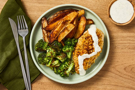 Sheet Pan Crunchy Chicken with Ranch Crema